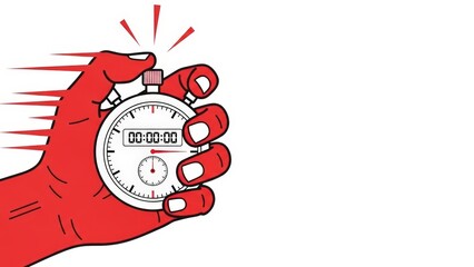 Red Hand Holding Stopwatch with Motion Blur Effect.