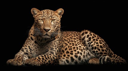 Obraz premium Majestic Leopard Resting, Close-Up Portrait with Dramatic Black Silhouette
