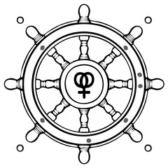 Ship Wheel Icon with Venus Symbols Inside - nautical, gender equality, LGBT, vector illustration