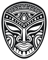 Traditional tribal mask with intricate patterns and bold black and white design