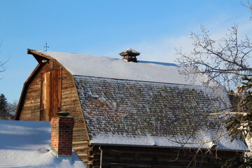 old barn in winter, Fort Edmonton Park, Edmonton, Alberta
