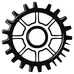 Obraz premium Black and white illustration of a single gear cogwheel with visible teeth and spokes against a white background