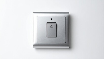 Close-up of a Silver Light Switch on a White Wall.