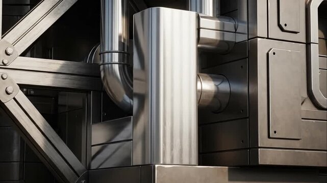 Close-Up of Industrial Machinery with Metal Pipes and Structural Framework