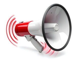 White and red megaphone projecting sound waves for attention calling high resolution photo