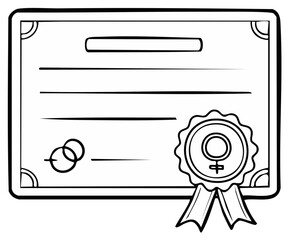 Hand drawn style certificate with seal and ribbon for award achievement or document recognition