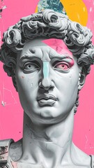 Renaissance sculpture with abstract color overlay