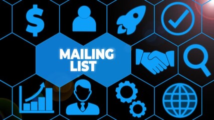 Word writing text Mailing List. Business photo showcasing list of showing who subscribe to a periodic mailing distribution - Powered by Adobe