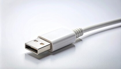 Fototapeta premium Close-up of a white USB connector on a white surface.