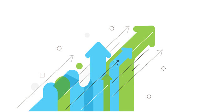 Abstract illustration of business growth and financial success with upward trending arrows and charts.