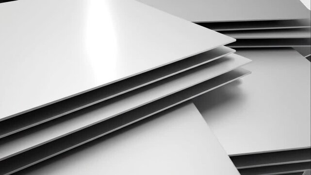 Close-up of neatly stacked white blank sheets of paper, ideal for printing, mapping, or creative projects, showcasing smooth texture and organized layering for professional office use