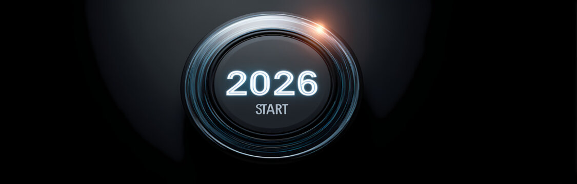 2026 New Year Start, Runner on Open Road and Futuristic Digital Countdown - Powered by Adobe