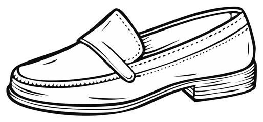 Elegant leather loafer shoe vector line art illustration for fashion accessories and footwear design projects