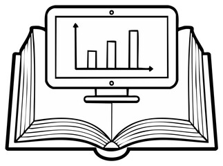 Open book and a monitor screen displaying a bar chart with increasing data trends, business concept