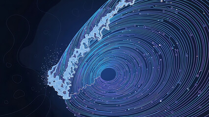 abstract digital data stream flowing into a swirling network vortex representing modern technology artificial intelligence and cyber security.