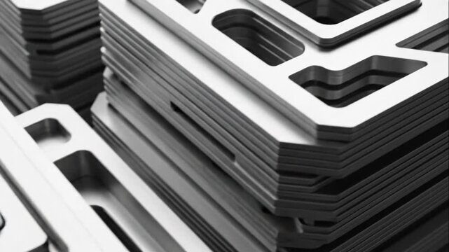 Close-Up of Stacked Metallic Number Cutouts with Modern Geometric Design for Technology and Industrial Themes