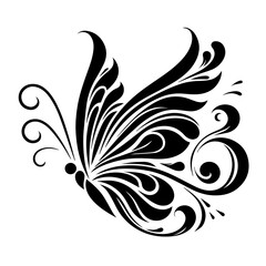 Fototapeta premium Black and white vector silhouette of a butterfly on white background