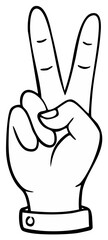 Obraz premium Outlined hand showing the peace sign gesture in black and white