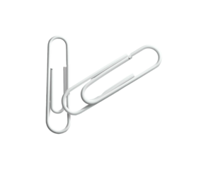Two metallic paperclips linked together on black background
