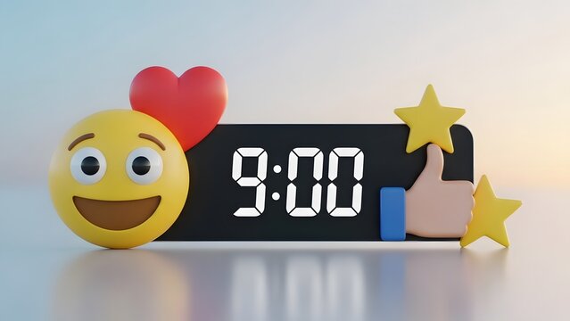 Smiling emoji with heart and thumbs up at 9:00 - Powered by Adobe