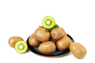 Fresh Kiwifruit Still Life with Green Flesh on Decorative Plate
