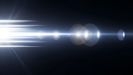 Cinematic light flares and streaks on a dark background creates a dynamic futuristic effect