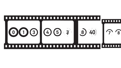 Film strip with numbered reels and counter isolated on transparent background