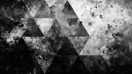 Gritty Abstract Background with Geometric Triangle Pattern in Black and White with Grunge Texture for Graphic Design and Creative Projects
