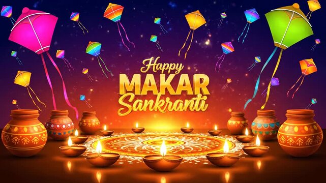 Makar Sankranti Festival Celebration Kites Diyas Earthen Pots