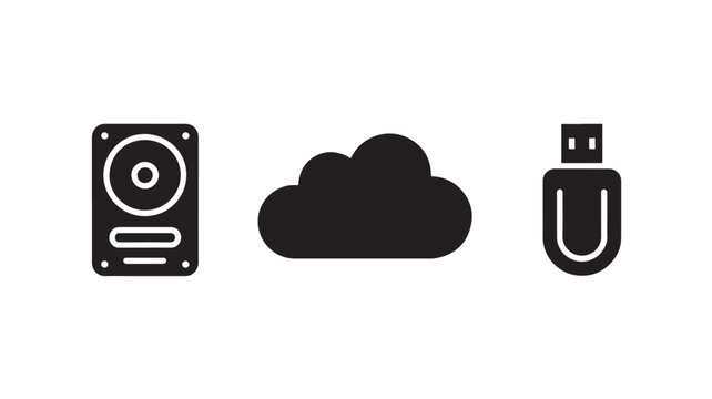 Cloud storage and data transfer icons, hard drive, cloud, usb flash drive