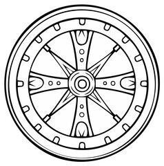 Obraz premium Circular Cartwheel Illustration Detailed Line Art with Spokes Radiating from Central Hub Ancient Vehicle Part Black and White Design
