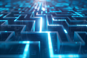 Obraz premium Glowing digital maze transforming into straight path