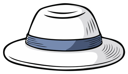 Elegant White Summer Hat with Blue Band, Stylish Sun Protection, Classic Headwear Accessory