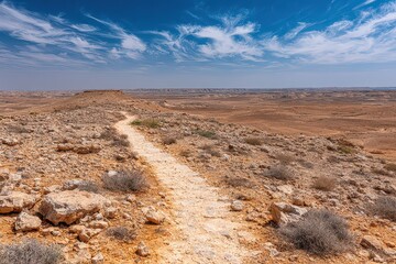 Desert Landscape with Rocky Terrain and Starry Sky at Night Clear Night Sky with Stars and Distant City Lights Rocky Foreground Brown