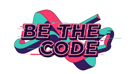 be the code digital typography design with futuristic glitch effect and vibrant colors for programming education software development and modern tech branding