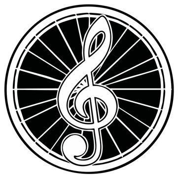 Stylized Treble Clef Music Symbol within Radiating Circle, Classic Musical Notation Icon