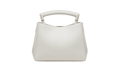 Sculpted white angular top handle handbag with clean structured body and graphic handle, a striking minimalist statement piece for modern workwear, events and fashion forward city looks


