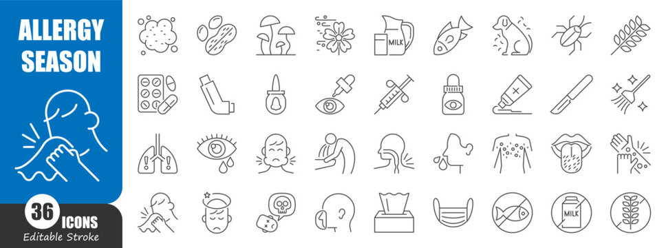 Seasonal allergies thin line icon . disease . Editable stroke . Vector .