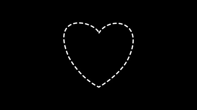 Minimalist white dashed heart outline animation on a black background perfect for DIY craft themes romantic wedding video titles or elegant Valentine's Day celebrations.
