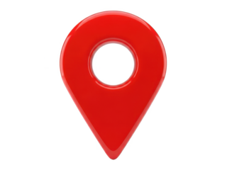 A red map pin icon on a transparent background, symbolizing location and navigation