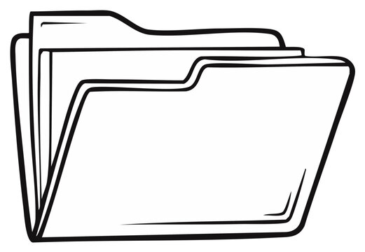 Simple hand drawn illustration of an open file folder with multiple pages inside