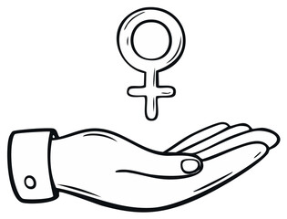 Hand holding female symbol representing women empowerment and gender equality concept