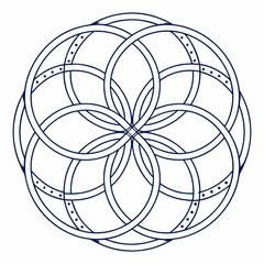 Intricate circular design featuring interwoven lines and overlapping circles creates a harmonious pattern with a central focal point