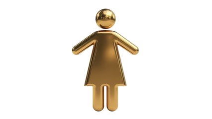 Golden female gender symbol PNG isolated on transparent background, woman icon for restroom sign and equality concepts