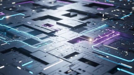 Futuristic Digital Circuit Board with Neon Glows and Tech Elements for Innovation and Technology Concepts - Powered by Adobe