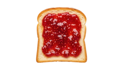 Toast with raspberry jam isolated PNG, breakfast food with sweet red spread on bread, delicious snack on transparent background