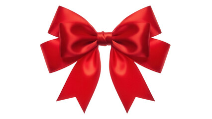 Shiny red satin bow isolated PNG on transparent background, festive ribbon decoration for gift wrapping and holiday design projects