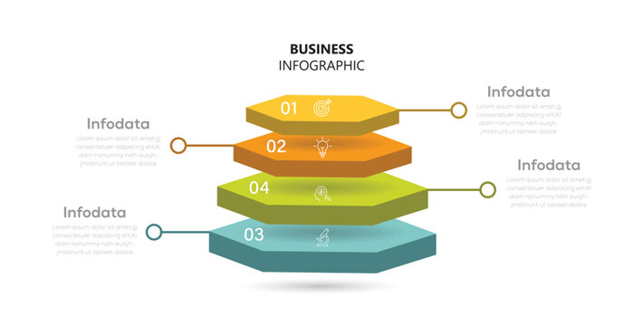 3d layers business infographic template with 4 steps. Diagram chart template for business presentation. Vector illustration.