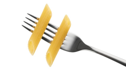 Penne pasta on a fork isolated PNG, Italian cuisine staple on transparent background for food blogs and culinary designs