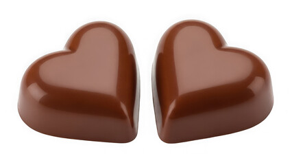 Obraz premium Two glossy chocolate hearts isolated on transparent background